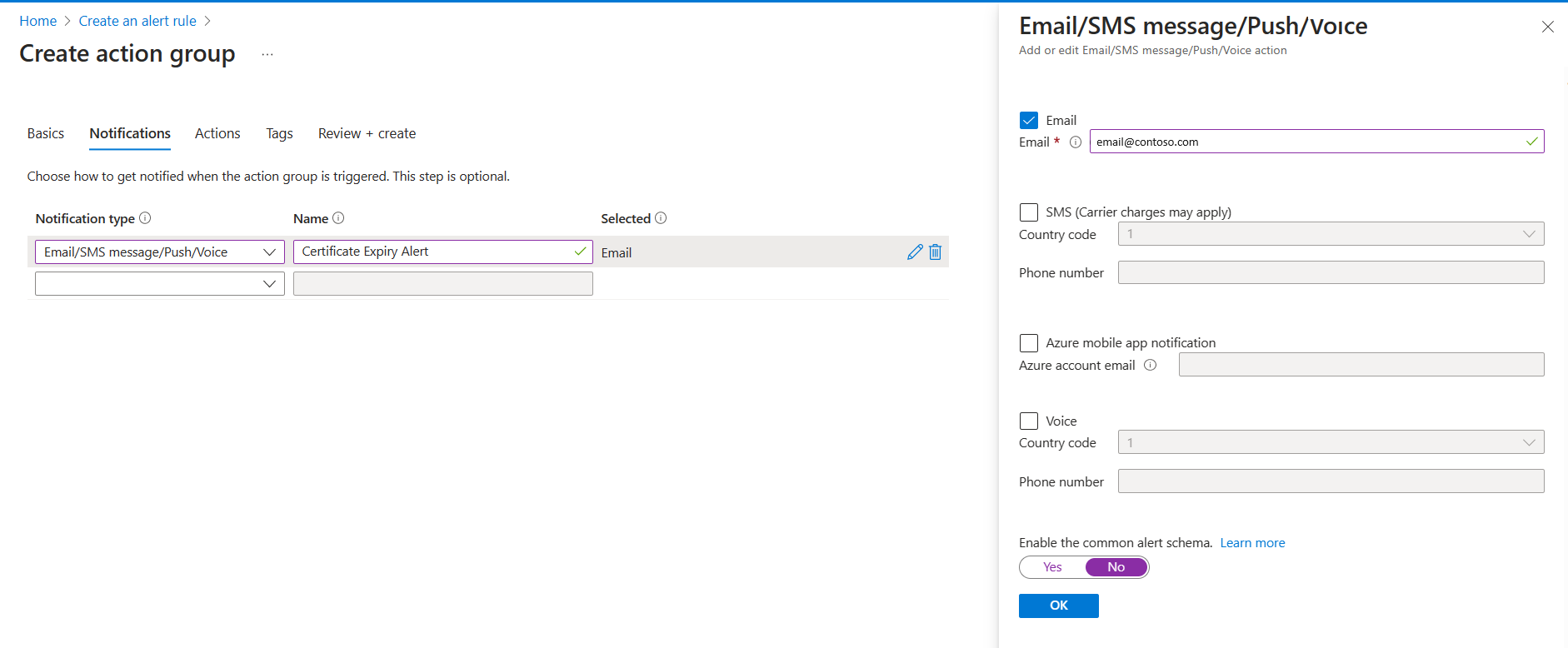 Screenshot that shows how to configure notification.