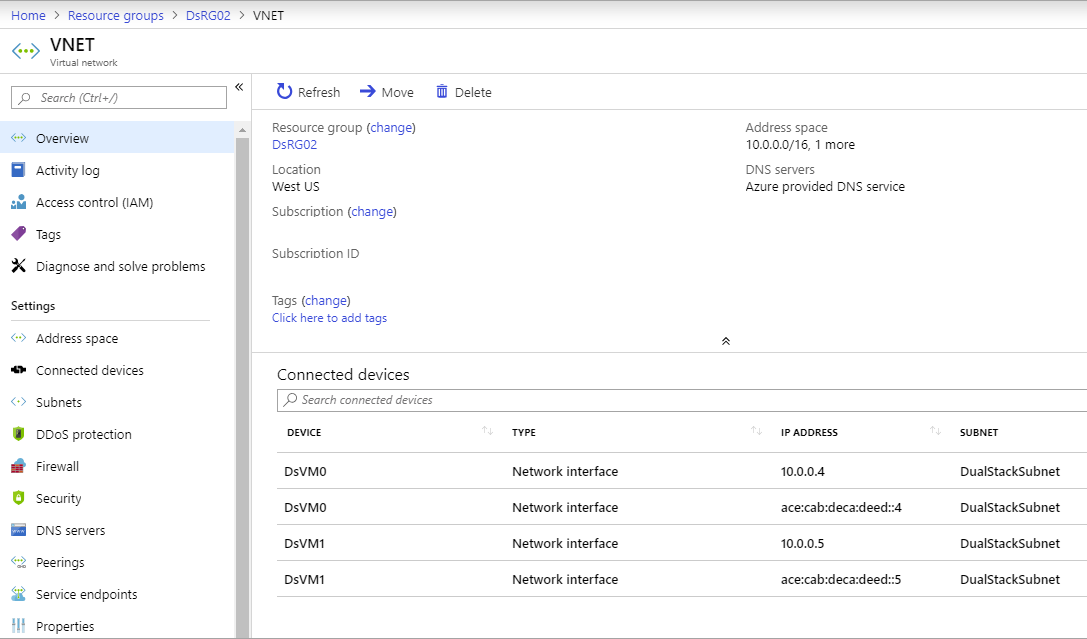 Rete virtuale dual stack IPv6 in Azure