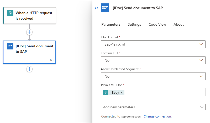 Screenshot che mostra l'azione SAP completata per il flusso di lavoro Standard.