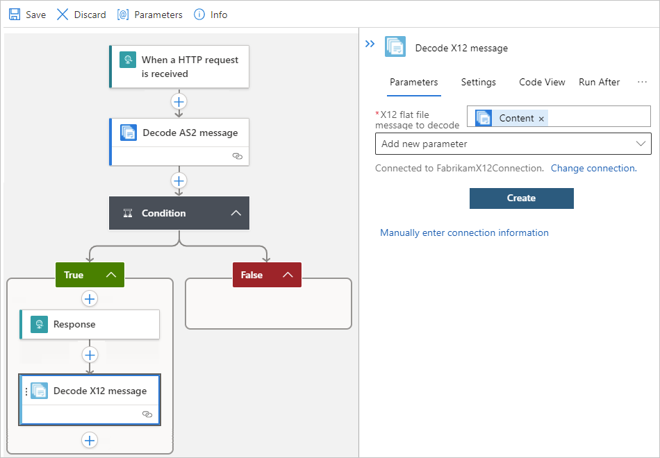 Screenshot che mostra la finestra di progettazione a tenant singolo e la conversione da contenuto con codifica Base64 a una stringa.