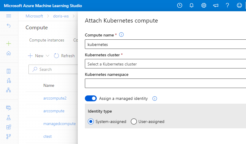 Screenshot delle impostazioni per la configurazione dello sviluppatore del cluster Kubernetes.