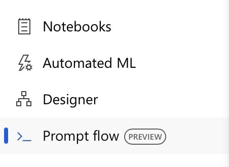 Screenshot che mostra il percorso del prompt flow nel menu a sinistra.