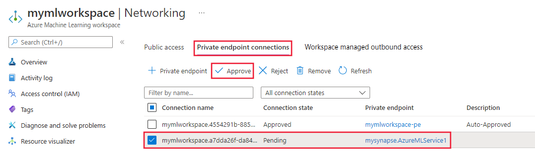 Screenshot dell'approvazione dell'endpoint privato.