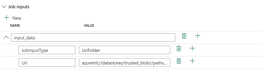 Screenshot che mostra come configurare gli input nell'endpoint.