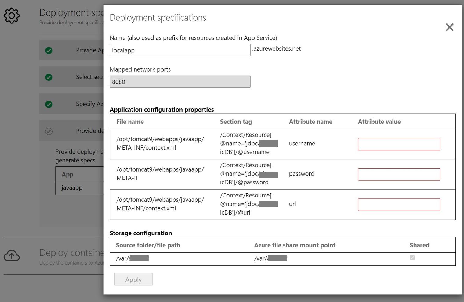 Screenshot per la configurazione dell'app di distribuzione.