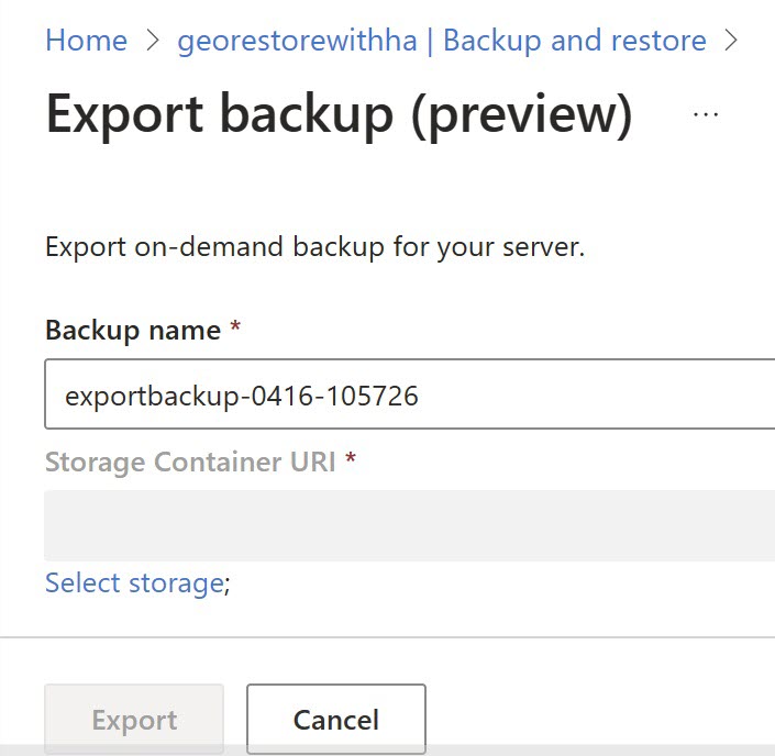 Screenshot che mostra come specificare un nome personalizzato per il backup nel campo Nome backup.