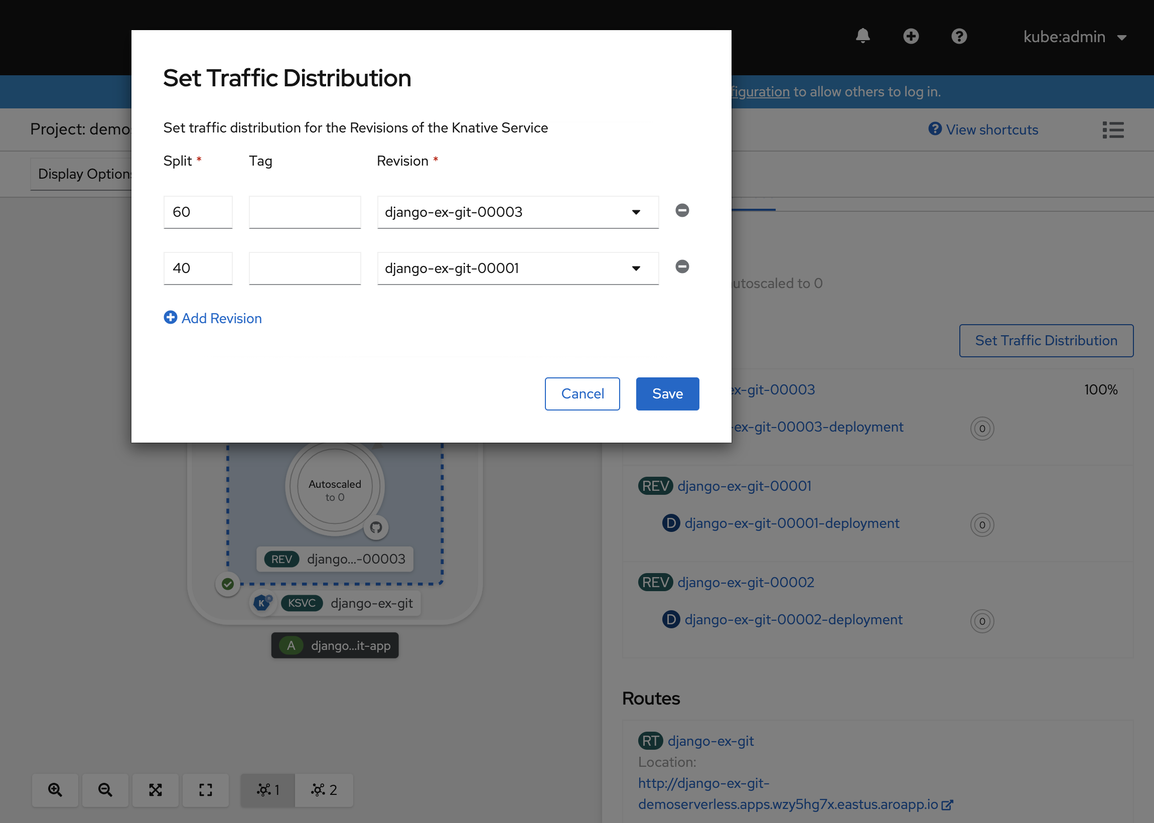 Screenshot che mostra come impostare la distribuzione del traffico.