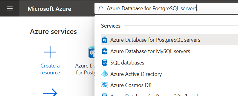 Screenshot che mostra come cercare e selezionare il server flessibile di Database di Azure per PostgreSQL.