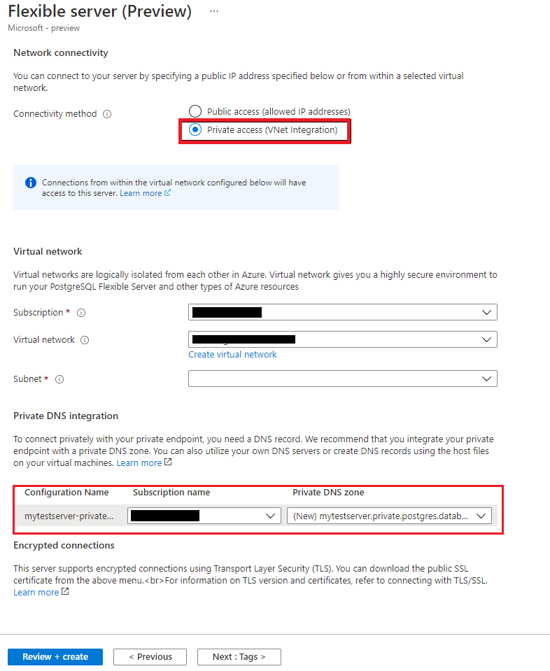 Inserimento di Database di Azure per PostgreSQL server flessibile in una rete virtuale.