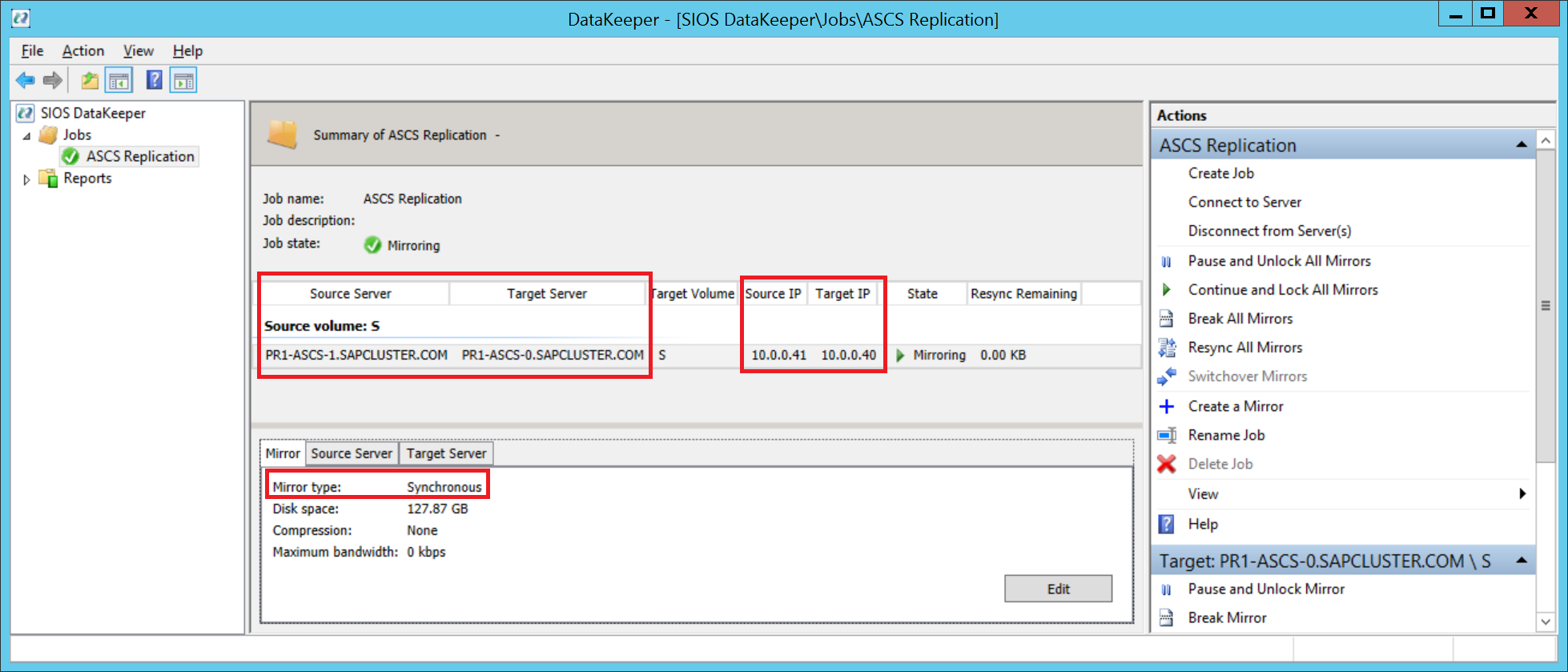 Figura 9: SIOS DataKeeper replica il volume locale dal nodo B al nodo A del cluster