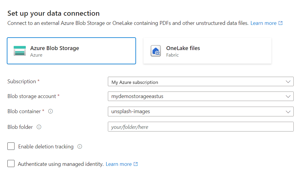 Ritaglio di schermata della pagina Procedura guidata per la configurazione di una connessione dati.