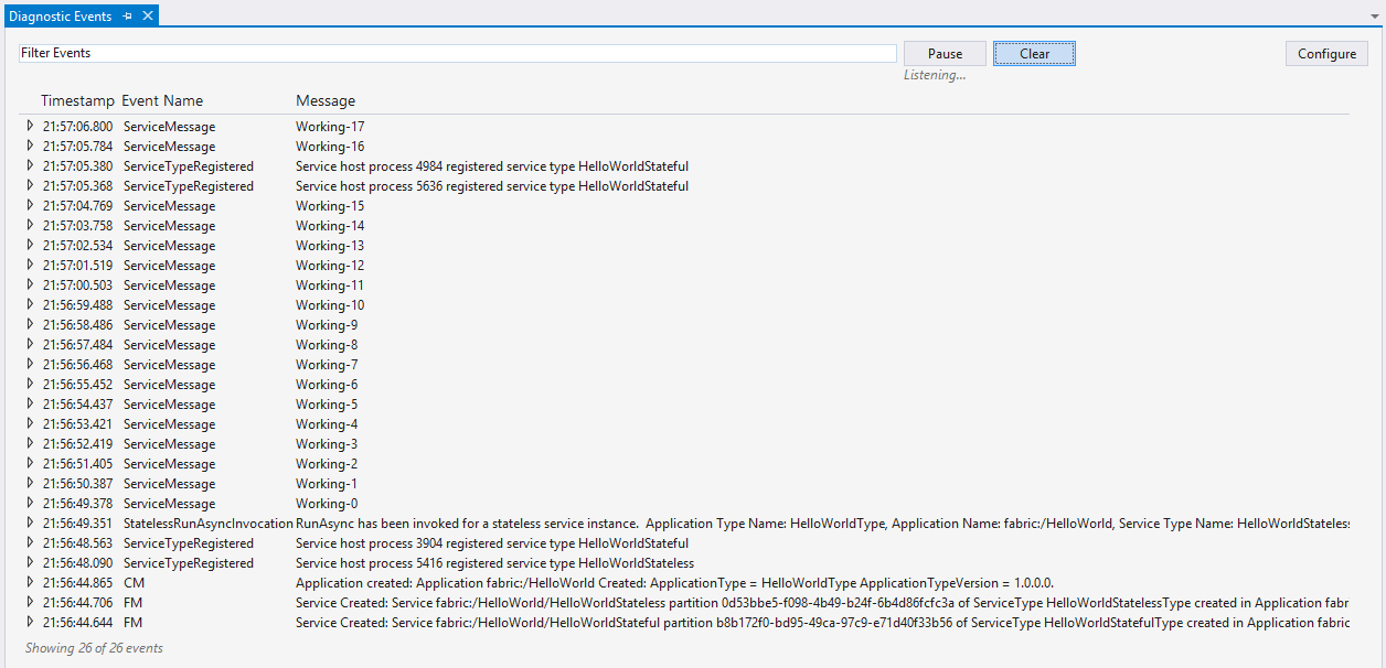 Visualizzare gli eventi di diagnostica in Visual Studio