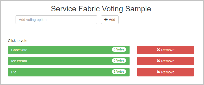 Screenshot che mostra un esempio di voto per i tipi di dessert.