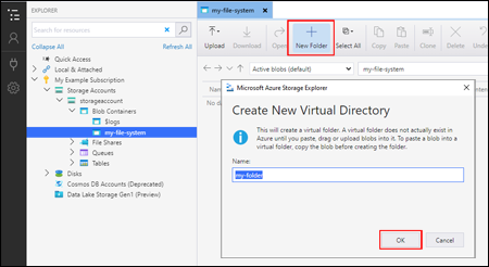 Archiviazione di Microsoft Azure Explorer - Creare una directory