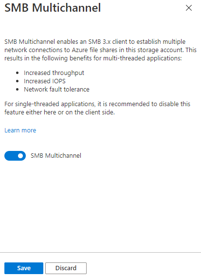 Screenshot della finestra di dialogo per abilitare/disabilitare la funzionalità SMB multicanale.