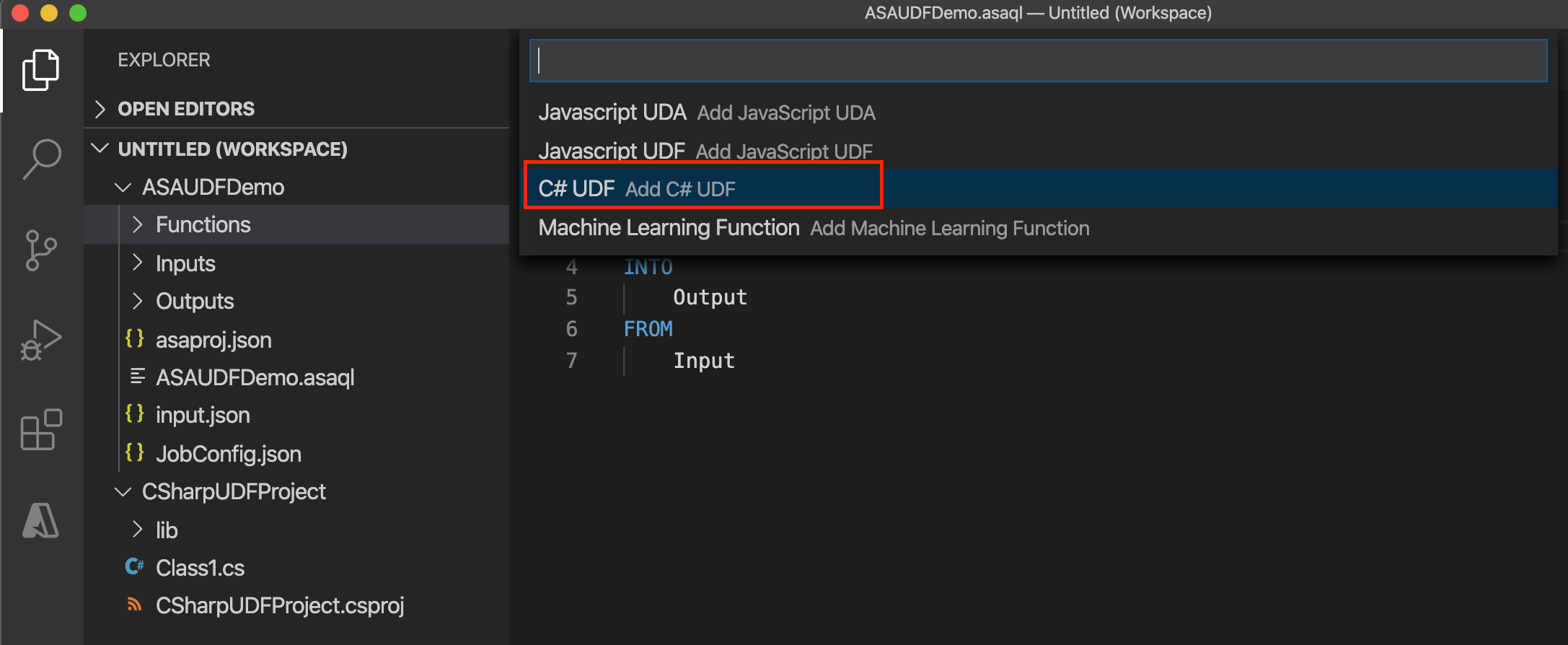 Selezionare la funzione CSharp dal progetto di Analisi di flusso in VS Code