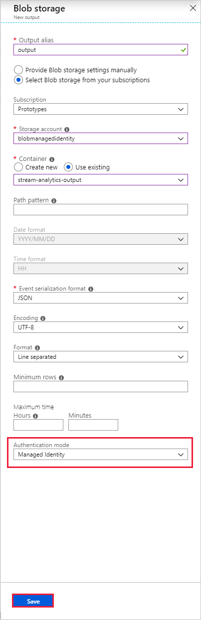 Configurare l'output dell'Archiviazione BLOB di Azure