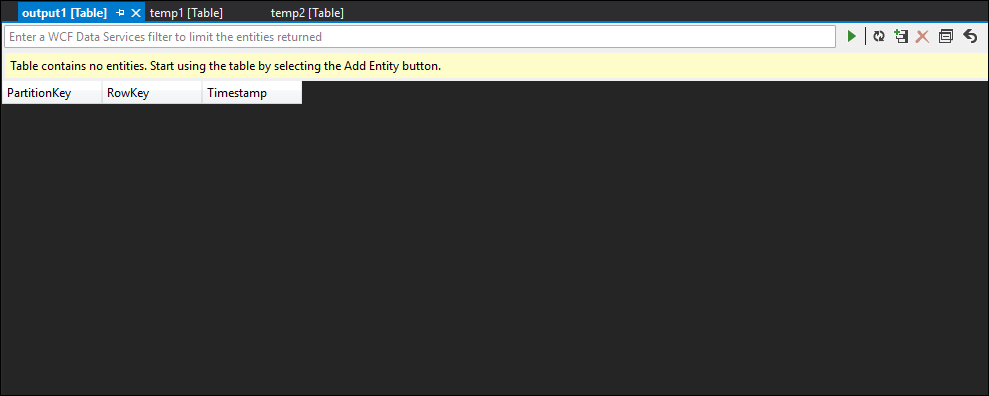 Tabella SELECT INTO output1 senza dati di query di analisi di flusso