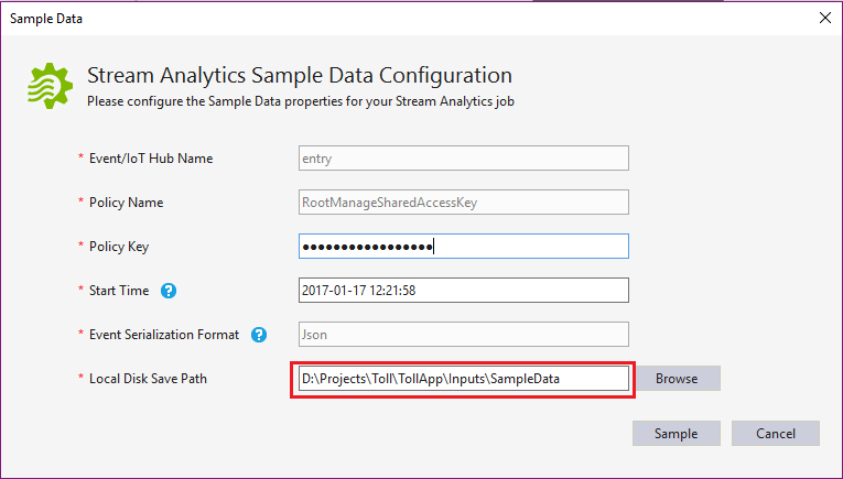 Configurazione dati di esempio