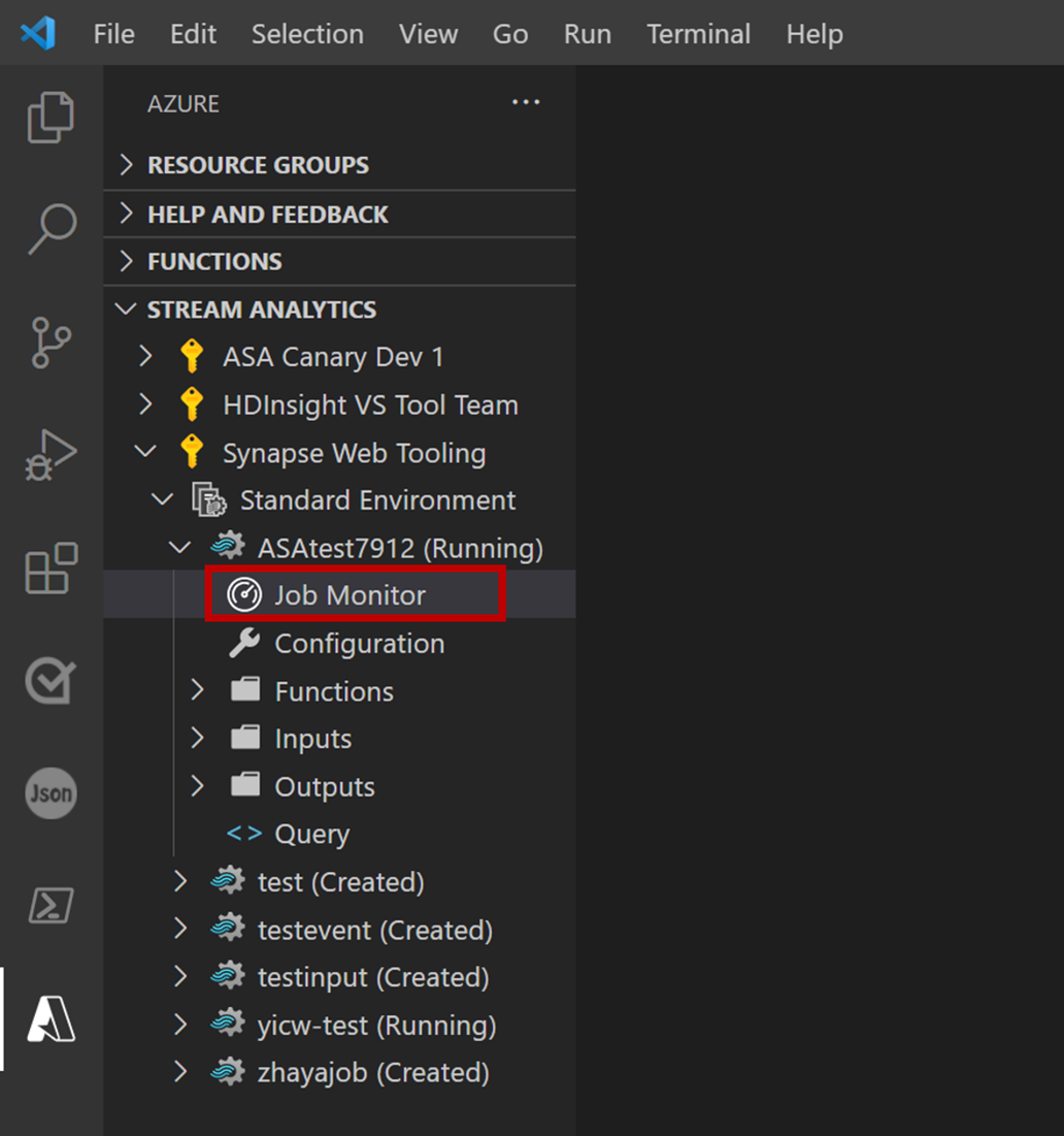 Screenshot dell'estensione VSCode che apre Job Monitor.