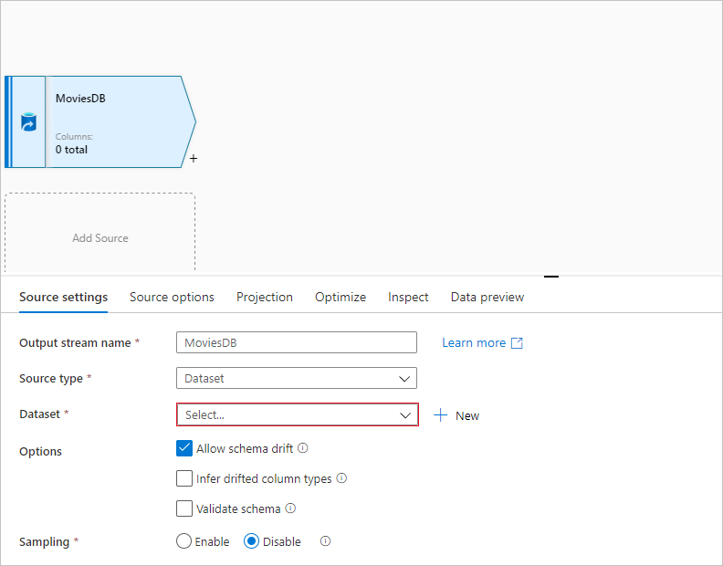 Creare un nuovo set di dati di origine