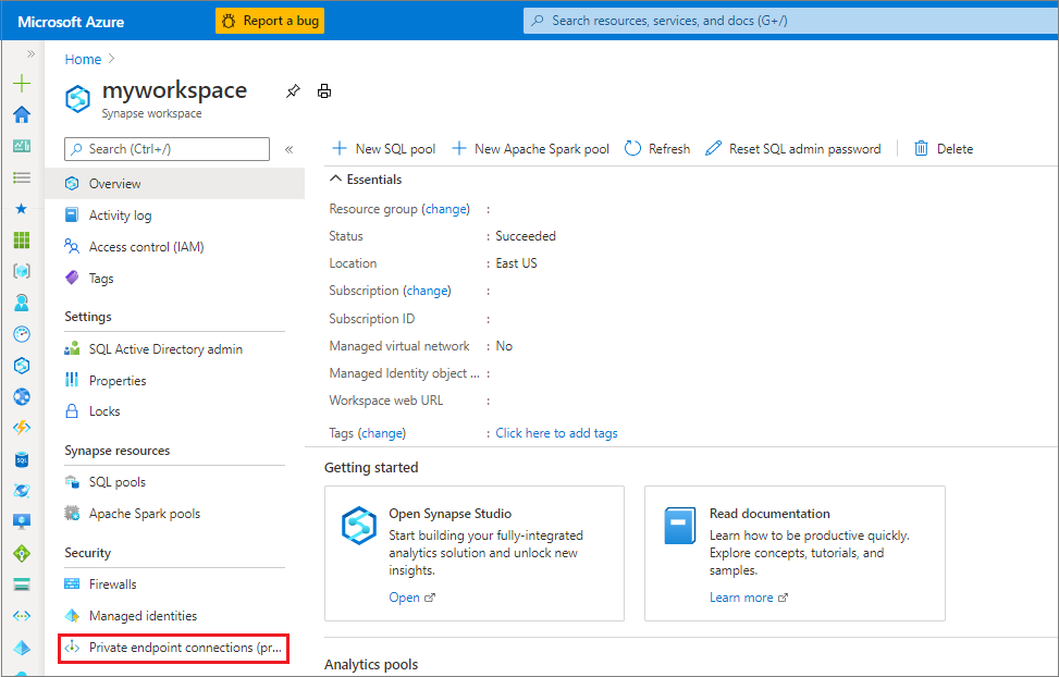 Aprire l'area di lavoro di Azure Synapse nel portale di Azure