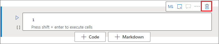 Screenshot del pulsante per l'eliminazione di una cella in un notebook di Synapse.