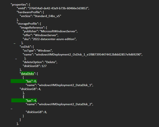 Screenshot che mostra un esempio di comando di Azure PowerShell per identificare il disco NVMe in una VM Windows.