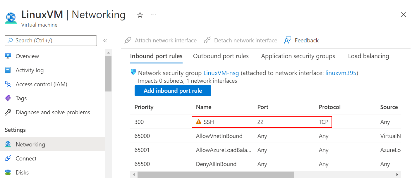 Screenshot che mostra come verificare se è già presente una regola che consente le connessioni S H.