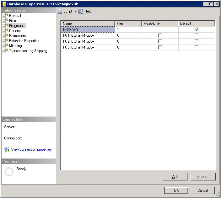 SQL Server 2005, aggiunta di filegroup a un database