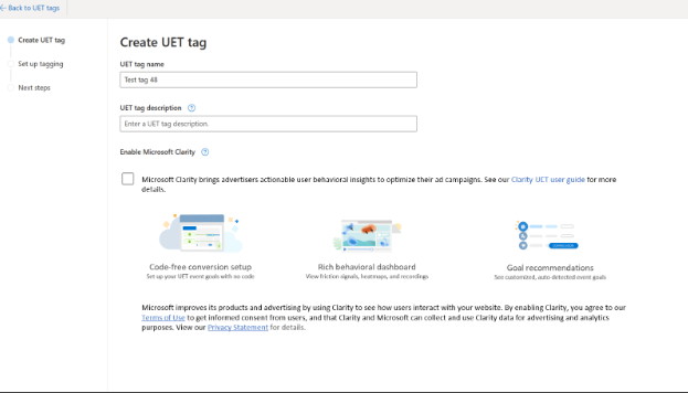 Create UET tag.