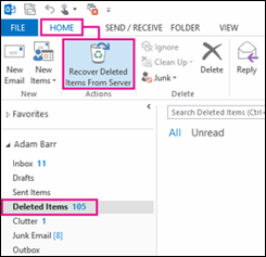 Ripristinare gli elementi eliminati in Outlook per Windows.