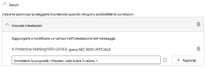 Screenshot che mostra le intestazioni impostate.