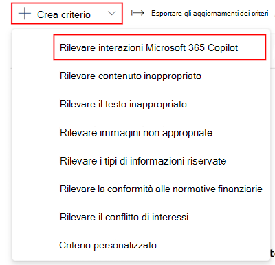 In Conformità delle comunicazioni Microsoft Purview creare il criterio di rilevamento delle interazioni Microsoft 365 Copilot.