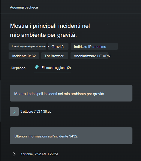 Screenshot che mostra la scheda pin e la sessione di esempio.