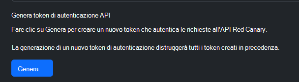 Screenshot che mostra dove si crea una chiave API in Red Canary.
