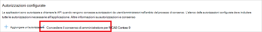 Screenshot della concessione delle autorizzazioni di amministratore.