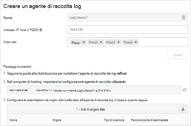 Copiare il comando esegui dalla procedura guidata dell'agente di raccolta log.