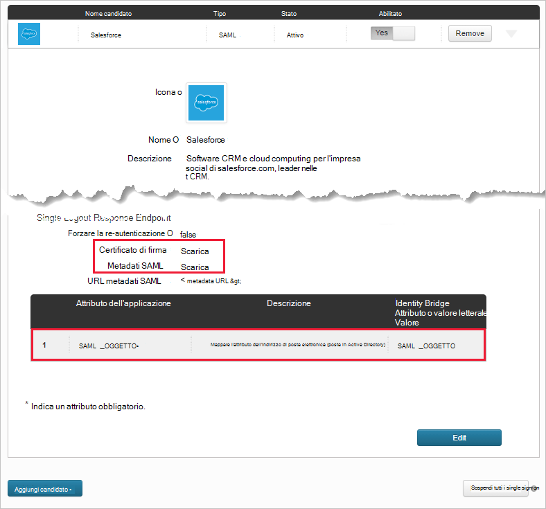 Prendere nota degli attributi dell'app Salesforce esistente.