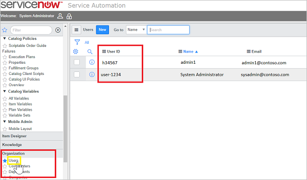 ID utente ServiceNow.