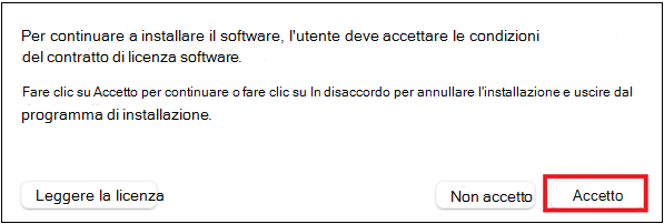 Screenshot che mostra l'accettazione del contratto.