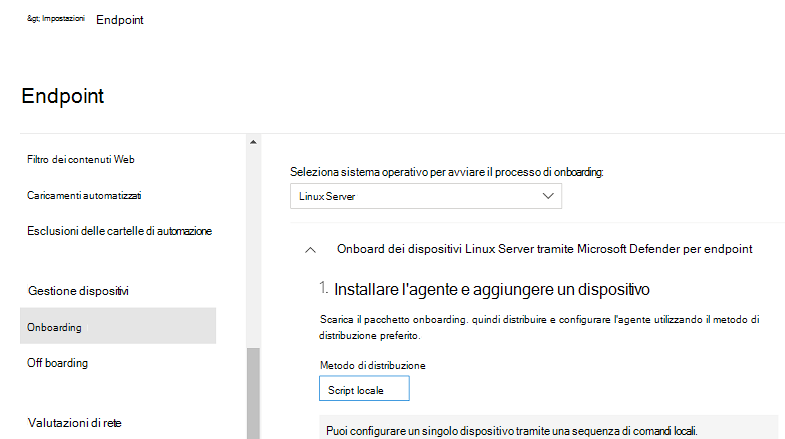 Download di un pacchetto di onboarding nel portale di Microsoft Defender