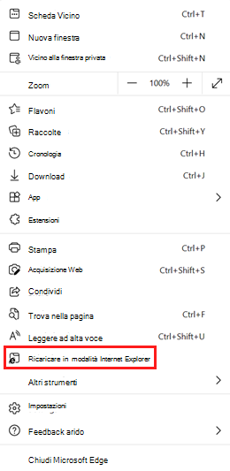 Ricaricare in modalità Internet Explorer