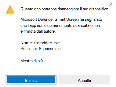 Mantenere il file con una reputazione dannosa