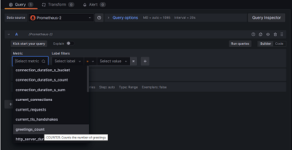 Query Grafana con greetings_count