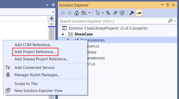 Aggiungi menu di scelta rapida di riferimento in Visual Studio