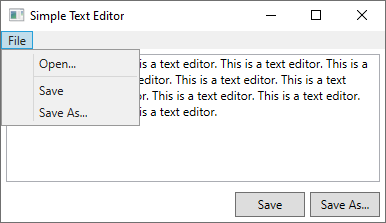 Finestra WPF che mostra le voci di menu con puntini di sospensione per indicare quale elemento mostra una finestra di dialogo.