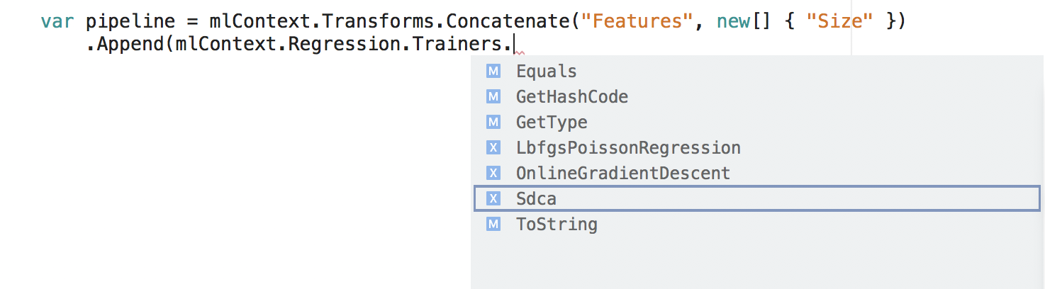 IntelliSense per i formatori di regressione