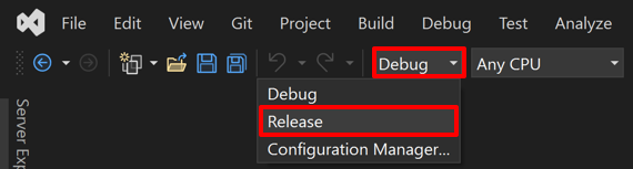 Selezionare la configurazione della versione in Visual Studio.