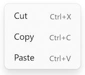 Screenshot of context menu items that include keyboard accelerators.